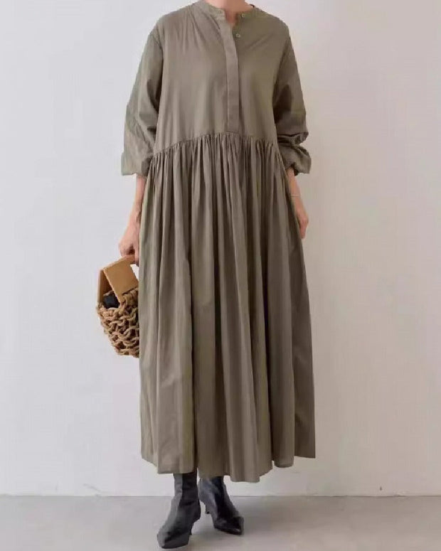 3色展開 ワンピース レディース ボリュームスカート ロング丈 ギャザー切り替え バルーンスリーブ 体型カバー ゆったり 春夏新作 ID1130