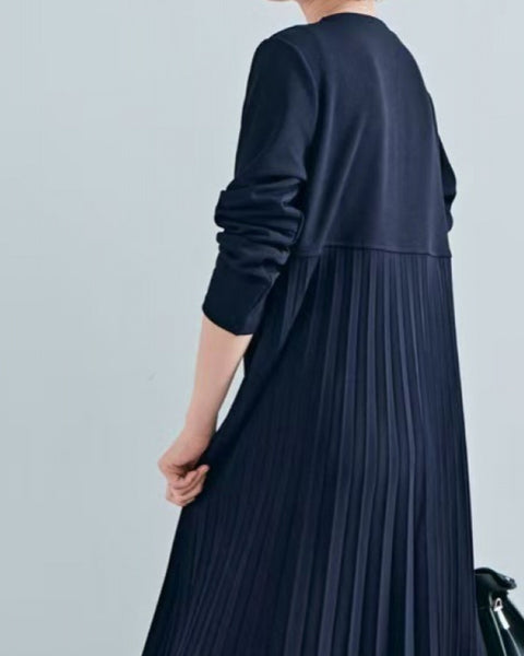 プリーツ ワンピース レディース 長袖 ロング丈 Aライン 体型カバー 上品 エレガント 通勤 フォーマル きれいめ 秋冬 新作 ID2126