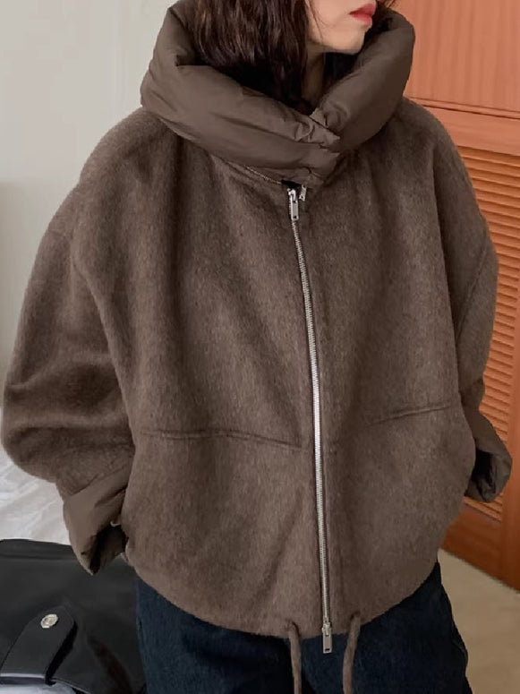 ウールコート レディース 取り外し可能 襟付き 防寒 アウター ジップアップ 短丈 秋冬 おしゃれ 体型カバー ゆったり シンプル 大人カジュアル 通勤 通学 デイリーコーデ ID2226