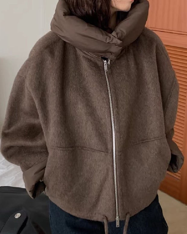 ウールコート レディース 取り外し可能 襟付き 防寒 アウター ジップアップ 短丈 秋冬 おしゃれ 体型カバー ゆったり シンプル 大人カジュアル 通勤 通学 デイリーコーデ ID2226