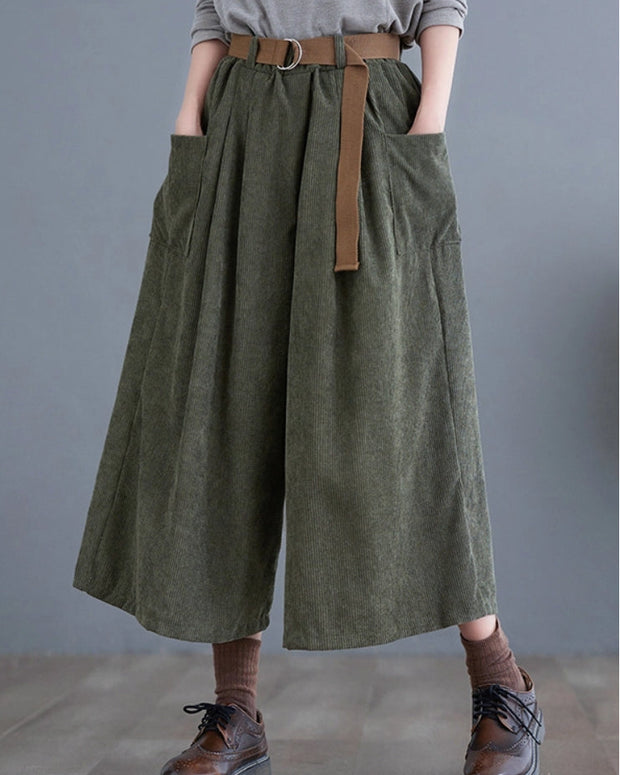 コーデュロイ ガウチョパンツ レディース ワイドパンツ 七分丈 スカーチョ ウエストゴム ゆったり 体型カバー 大きいサイズ カジュアル ナチュラル 無地 秋冬 通勤 通学 旅行 お出かけ ママコーデ おしゃれ 快適 ID1484