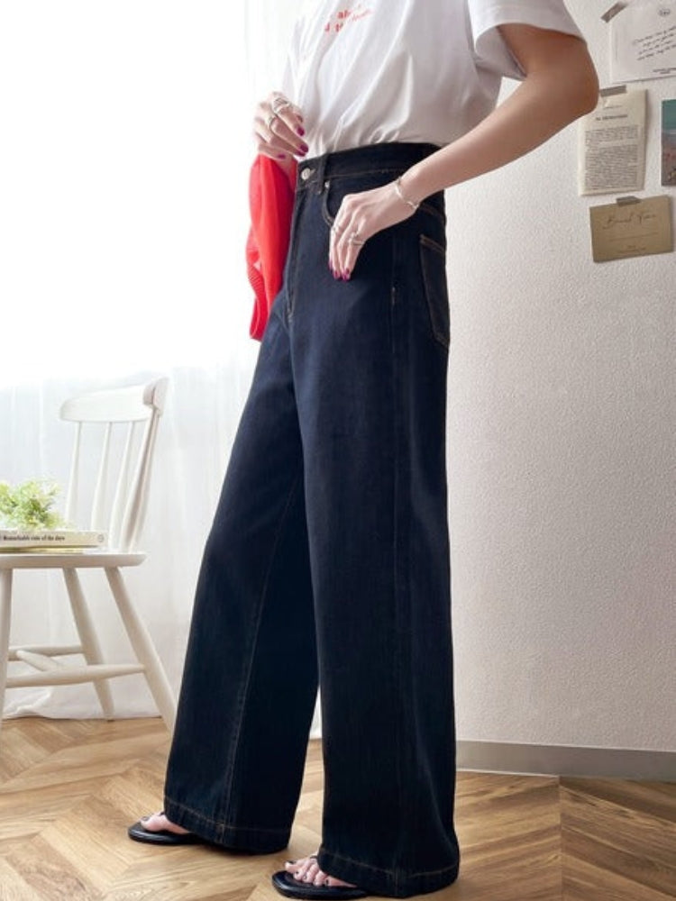 【244】[売れ筋1位獲得！]美シルエット ハイウエストルーズデニムパンツ レディース ストレート ワイドシルエット 着回し力抜群 2025春夏新作 韓国風 カジュアル