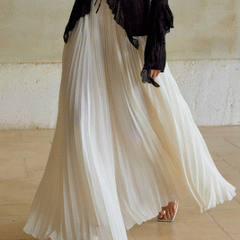 【561】シフォンプリーツロングスカート 夏新作 軽やかロング丈 上品きれいめ オフィス/お出かけ/デート 半身スカート 大人エレガント ホワイト