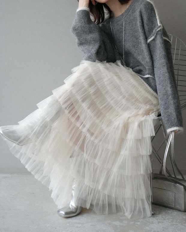 「限定価格は今だけ！」2点セット ふんわり ニット セーター + Aライン チュールスカート レディース 可愛い 上品 体型カバー デートコーデ 秋冬 新作 ID2255