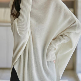 ニットセーター レディース ゆったり シンプル 無地 長袖 前後差デザイン 体型カバー 大人 きれいめ カジュアル 暖かい 秋冬 新作 ID2162