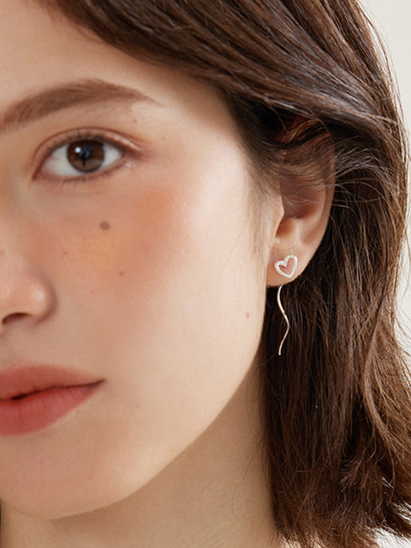 小さめハートモチーフピアス レディース S925銀 波型耳線 シンプル 可愛い デイリー 通勤 入園式 入学式 卒業式 七五三 ID1288