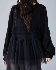 トップス スウェット プルオーバー 切り替えデザイン 長袖 異素材 ゆったり 大人の洒落感生まれる メッシュ 秋冬 秋 春 カジュアル  ID1853