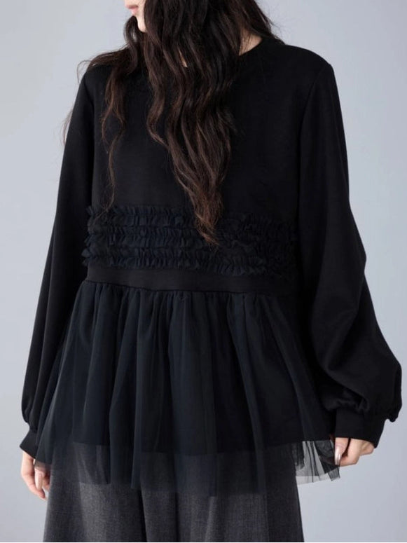 トップス スウェット プルオーバー 切り替えデザイン 長袖 異素材 ゆったり 大人の洒落感生まれる メッシュ 秋冬 秋 春 カジュアル  ID1853