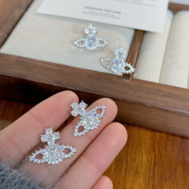 S925銀 ピアス レディース 土星モチーフ ジルコニア 小ぶり 高見え エレガント シンプル 上品 大人可愛い アクセサリー プレゼントにも最適 ID1812