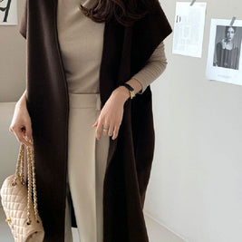 ノーカラー ベストコート レディース ウールコート ノースリーブ アウター ゆったり 体型カバー おしゃれ 大人カジュアル 上品 きれいめ 通勤 通学 秋冬 ロングジレ ID1815