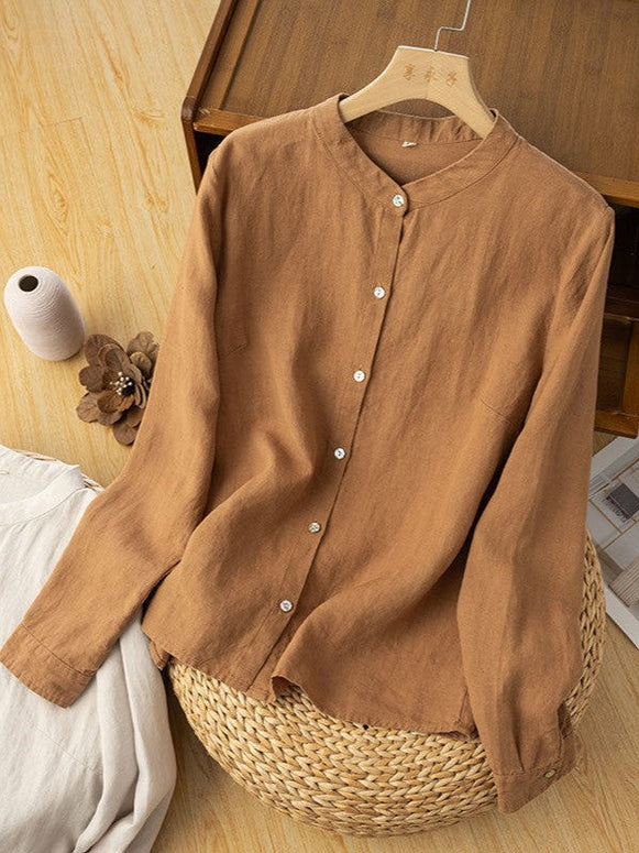 5色展開 綿麻 シャツ レディース 長袖 羽織り シンプル 無地 体型カバー ゆったり カジュアル コーデ 春秋 新作 ID1514