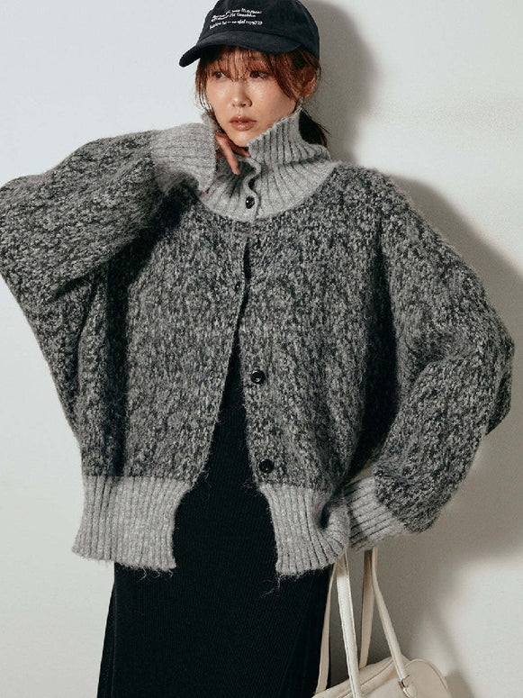ふわふわ 起毛 ニット カーディガン レディース ゆったり ショート丈 ボリューム袖 おしゃれ 大人可愛い 秋冬新作 ID2254