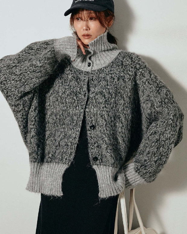 ふわふわ 起毛 ニット カーディガン レディース ゆったり ショート丈 ボリューム袖 おしゃれ 大人可愛い 秋冬新作 ID2254
