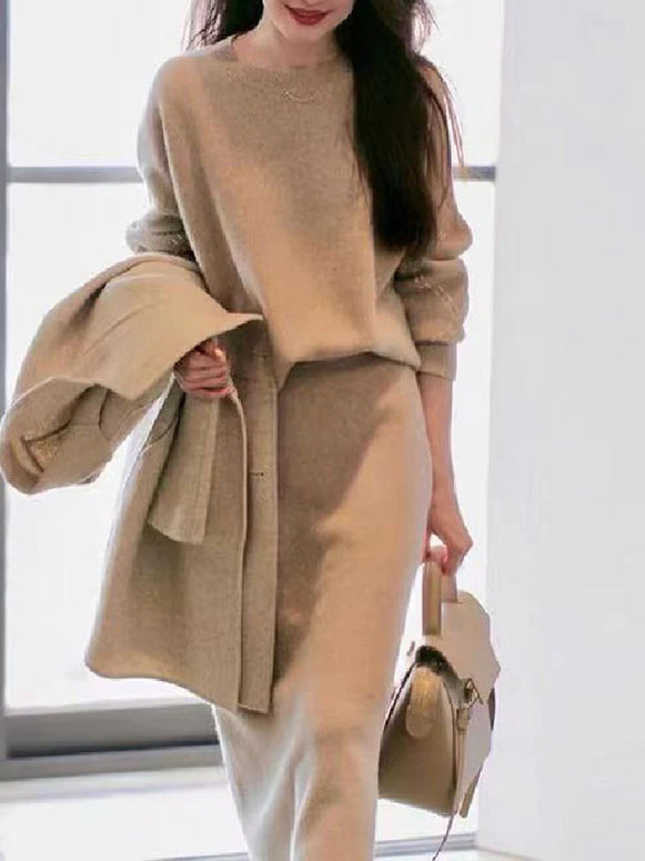 「大特価セール」セットアップ レディース 秋冬 ニット セーター + ニットスカート 2点セット 長袖 上下セット 無地 シンプル おしゃれ きれいめ 大人女子 通勤 体型カバー カジュアル オフィスカジュアル お出かけ デート 入学式 卒業式 入園式 3色展開 ID1378