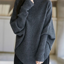 ニットセーター レディース ゆったり シンプル 無地 長袖 前後差デザイン 体型カバー 大人 きれいめ カジュアル 暖かい 秋冬 新作 ID2162