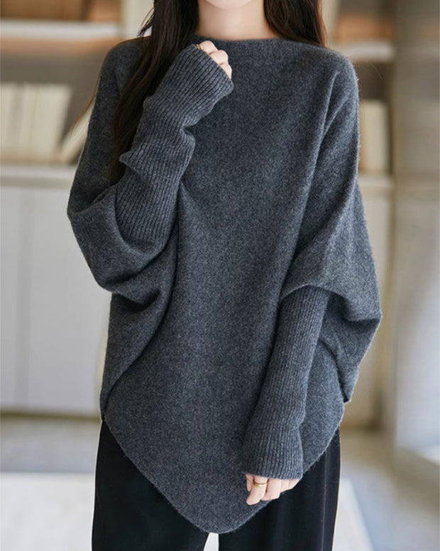 ニットセーター レディース ゆったり シンプル 無地 長袖 前後差デザイン 体型カバー 大人 きれいめ カジュアル 暖かい 秋冬 新作 ID2162