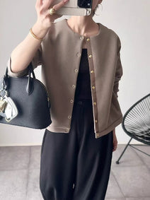 3色展開 ノーカラー ジャケット レディース カーディガン風 アウター シンプル きれいめ 通勤 通学 オフィスカジュアル ゆったり 上品 秋冬新作 ID1833