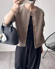 3色展開 ノーカラー ジャケット レディース カーディガン風 アウター シンプル きれいめ 通勤 通学 オフィスカジュアル ゆったり 上品 秋冬新作 ID1833