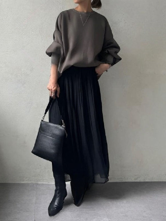 【2点セット】スウェット+スカートセット プリンツ 無地 着痩せ 大人 カジュアル 大人 可愛い カジュアル シンプル キレイめ 上下セット ID1847