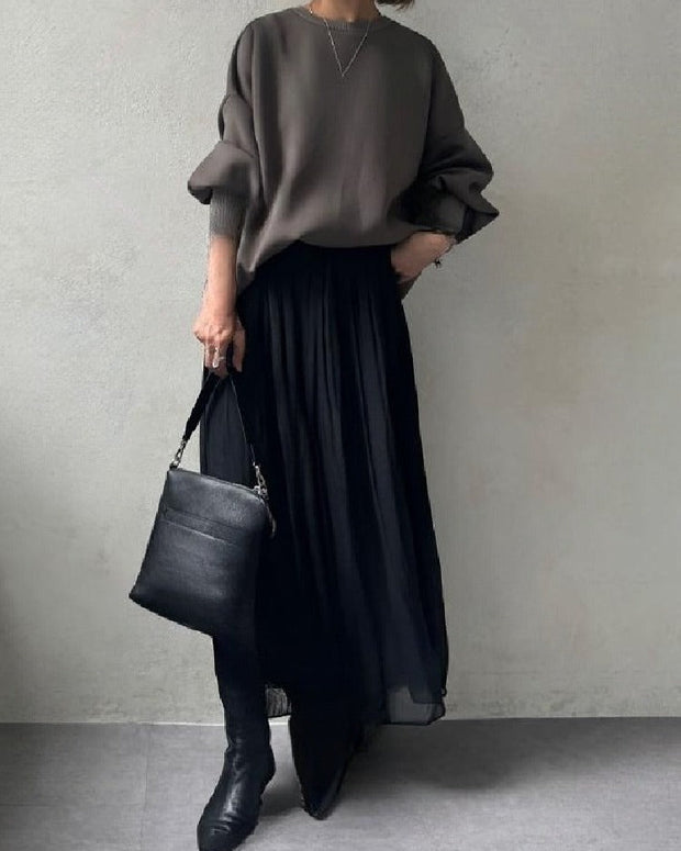 【2点セット】スウェット+スカートセット プリンツ 無地 着痩せ 大人 カジュアル 大人 可愛い カジュアル シンプル キレイめ 上下セット ID1847