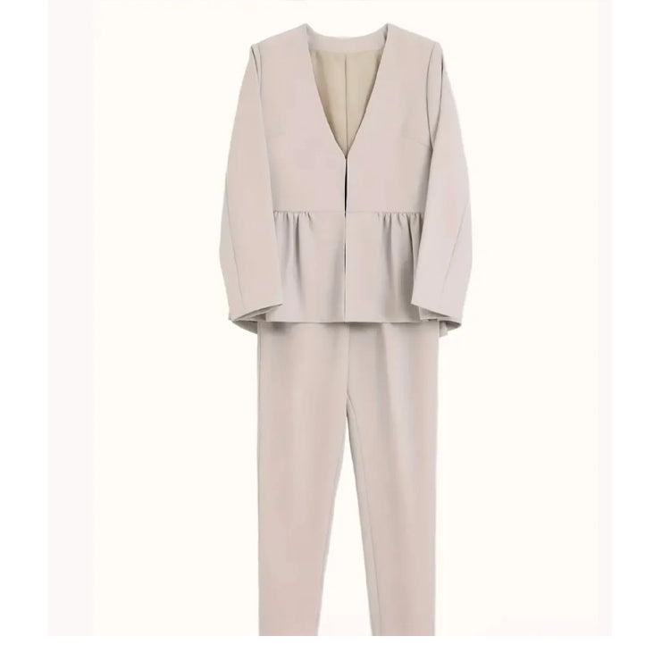 激安バーゲン！レディース パンツセット 春秋新作 通勤 入学式 入園式 ビジネス Vネック パッチワーク ジャケット 着回し ノーカラー ジャケット フォーマル春 母親 テーパードパンツ ママスーツ 母 30代 入学式 パンツスーツ 大きいサイズ きれいめ 体型カバー ID322