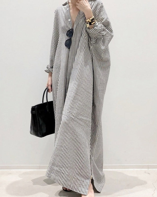 3色展開 ストライプ柄 シャツワンピース レディース オーバーサイズ ロング丈 羽織り 長袖 開襟 薄手 日焼け対策 春秋 ID1128