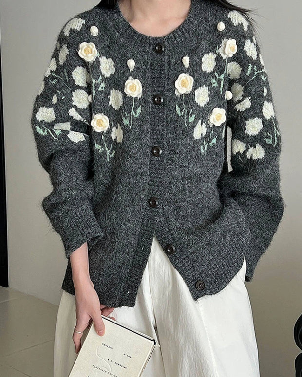 「今だけこの価格」フラワー刺繍 立体モチーフ ニットカーディガン レディース ふんわり やわらか 上品 可愛い 大人女子 おしゃれ トップス ID2300