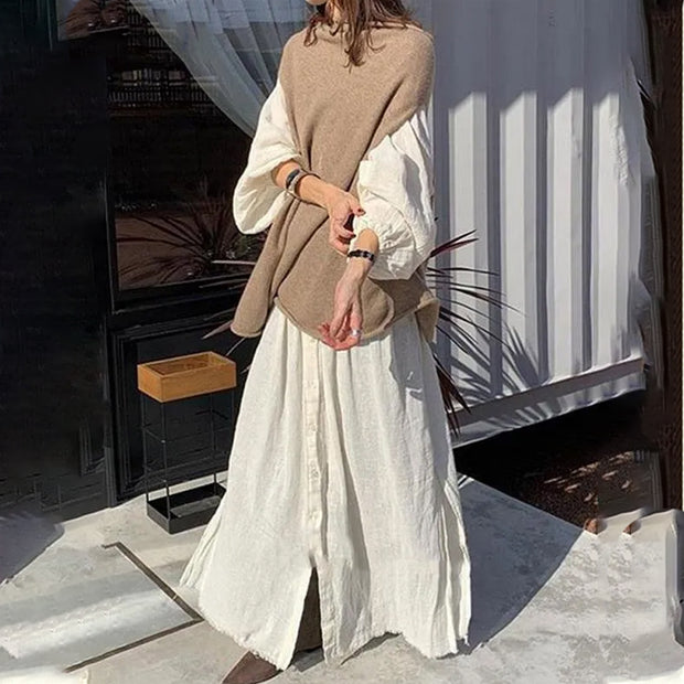 組み合わせ自由 ワンピースセット 2点セット 春秋 おしゃれ かわいい 長袖シャツスカート ルーズニットセーターセット 体型カバー ロングスカート 大人 ロングスカート Aライン ID275