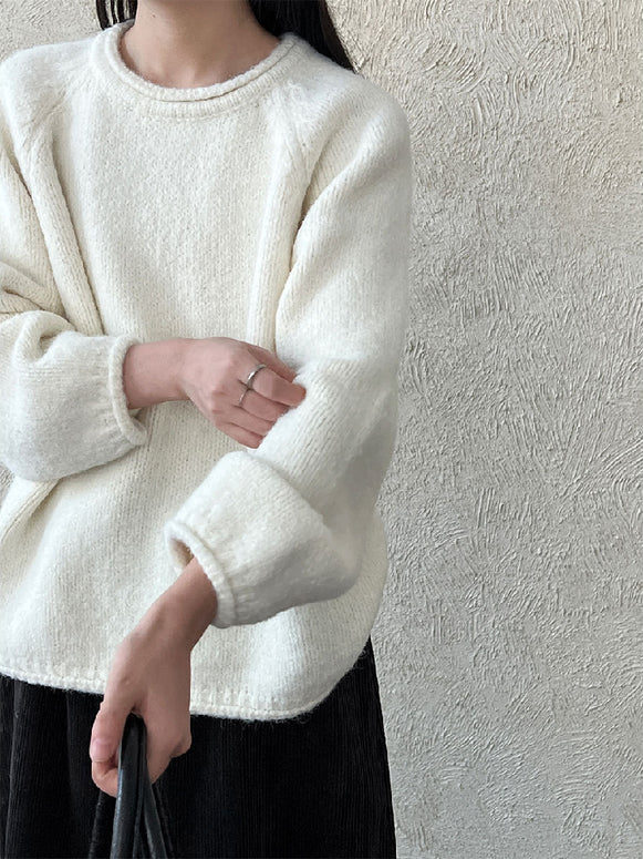 ラウンドネック ふわもこ ニット セーター レディース ゆったり シンプル 体型カバー やわらか 暖かい ニットトップス カジュアル 通勤 秋冬コーデ 大人女子 デイリー服 ID2306