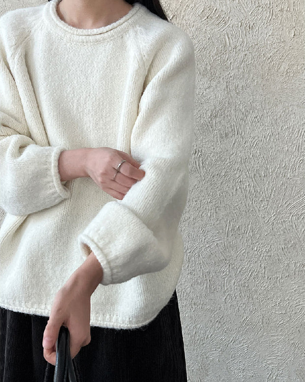 ラウンドネック ふわもこ ニット セーター レディース ゆったり シンプル 体型カバー やわらか 暖かい ニットトップス カジュアル 通勤 秋冬コーデ 大人女子 デイリー服 ID2306