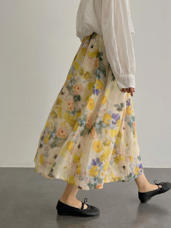 清楚系 フラワープリント スカート レディース ロング丈 ウエストゴム 夏 ナチュラル ゆったり ID1069