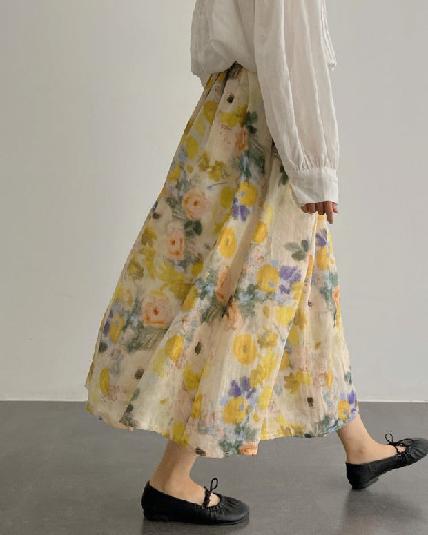 清楚系 フラワープリント スカート レディース ロング丈 ウエストゴム 夏 ナチュラル ゆったり ID1069