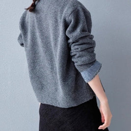 【3色展開】デニム切替 フェイク カーディガン レイヤード デニム襟  カーディガン 暖かい ファッション カジュアル 春 秋 冬 ID1793