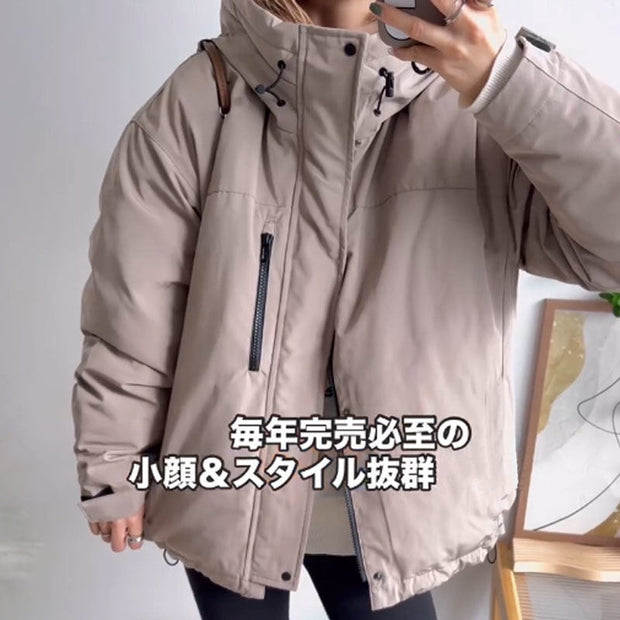 立ち上がりフード 中綿ジャケット ゆったり 体型カバー 防寒 暖かい カジュアル アウター レディース 冬 ID2289