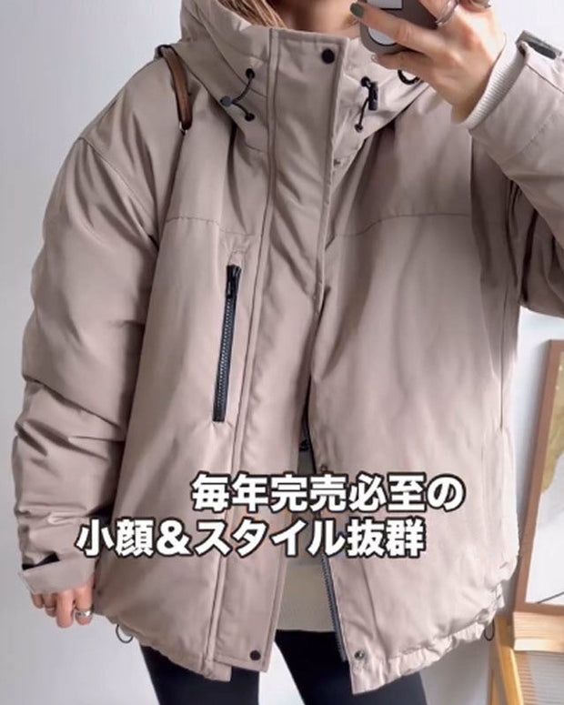 立ち上がりフード 中綿ジャケット ゆったり 体型カバー 防寒 暖かい カジュアル アウター レディース 冬 ID2289