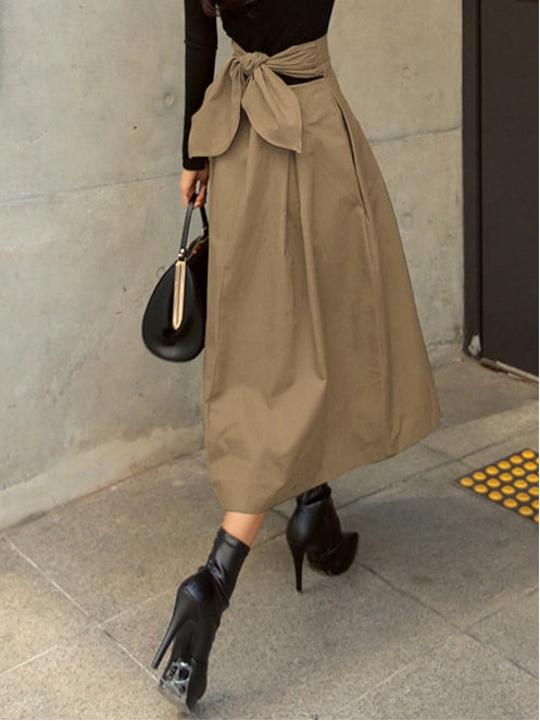3色展開 ウエストリボン 無地 秋冬 ベルト スカート 大きいサイズ ツイル ボトムス 2way オフィス 秋 フレア ロング フレアスカート レディース ID1393