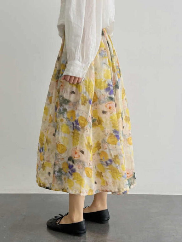 清楚系 フラワープリント スカート レディース ロング丈 ウエストゴム 夏 ナチュラル ゆったり ID1069