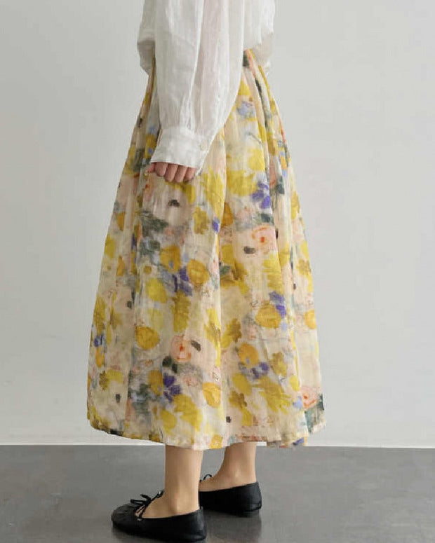 清楚系 フラワープリント スカート レディース ロング丈 ウエストゴム 夏 ナチュラル ゆったり ID1069