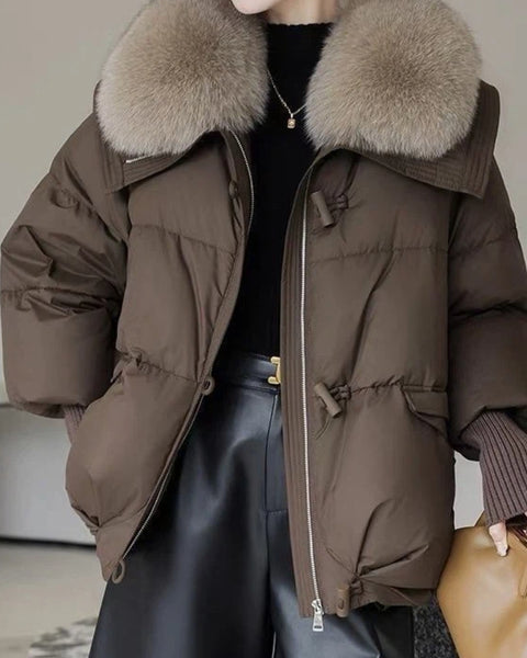 ボリュームファー 襟付き 中綿コート レディース ショート丈 防風 防寒 ゆったり 上品 大人可愛い 秋冬 新作 ID2153