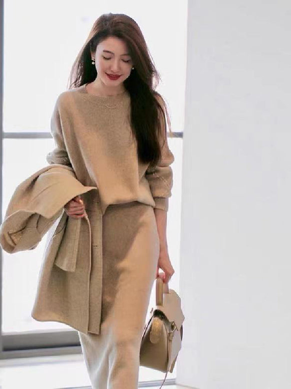 セットアップ レディース 秋冬 ニット セーター + ニットスカート 2点セット 長袖 上下セット 無地 シンプル おしゃれ きれいめ 大人女子 通勤 体型カバー カジュアル オフィスカジュアル お出かけ デート 入学式 卒業式 入園式 3色展開 ID1378