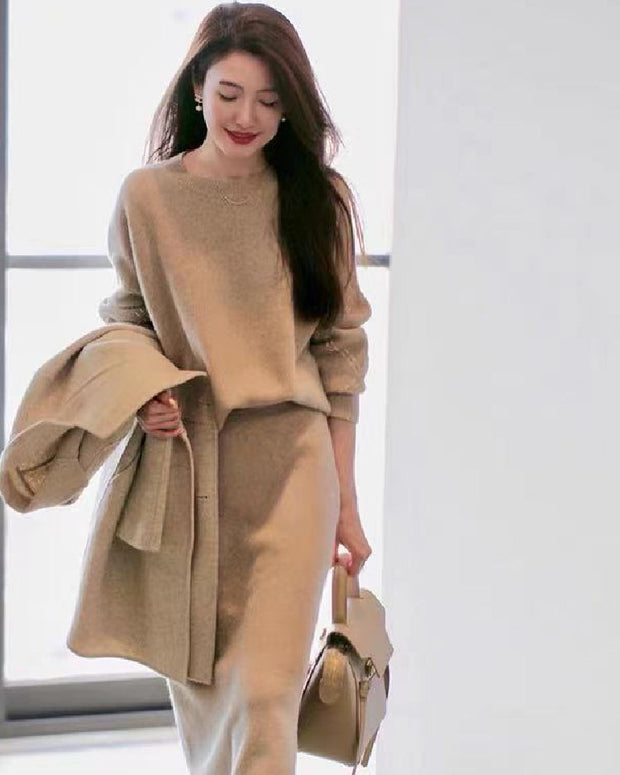 セットアップ レディース 秋冬 ニット セーター + ニットスカート 2点セット 長袖 上下セット 無地 シンプル おしゃれ きれいめ 大人女子 通勤 体型カバー カジュアル オフィスカジュアル お出かけ デート 入学式 卒業式 入園式 3色展開 ID1378