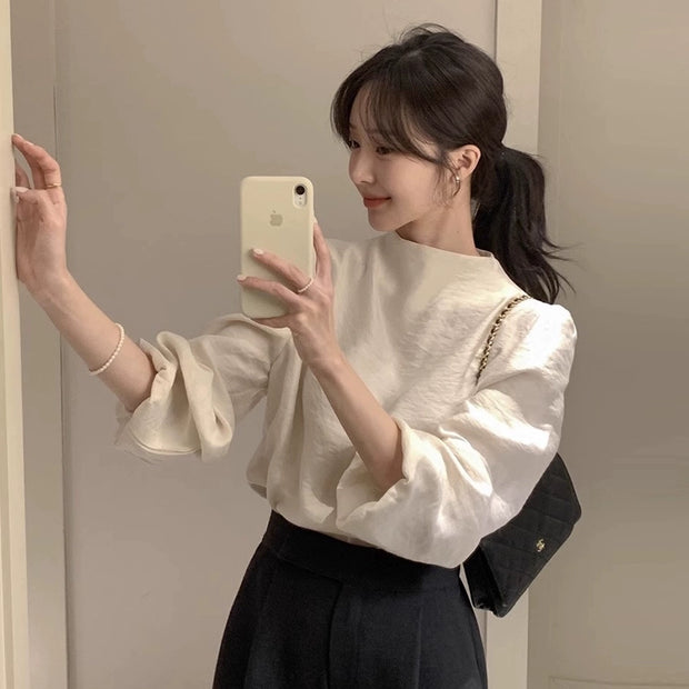 上品シルエット 上質素材 シンプル 長袖 ブラウス レディース きれいめ 通勤 大人コーデ 上品トップス ID2271