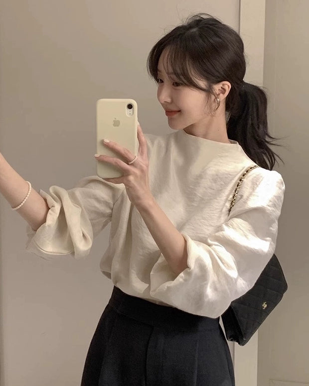 上品シルエット 上質素材 シンプル 長袖 ブラウス レディース きれいめ 通勤 大人コーデ 上品トップス ID2271