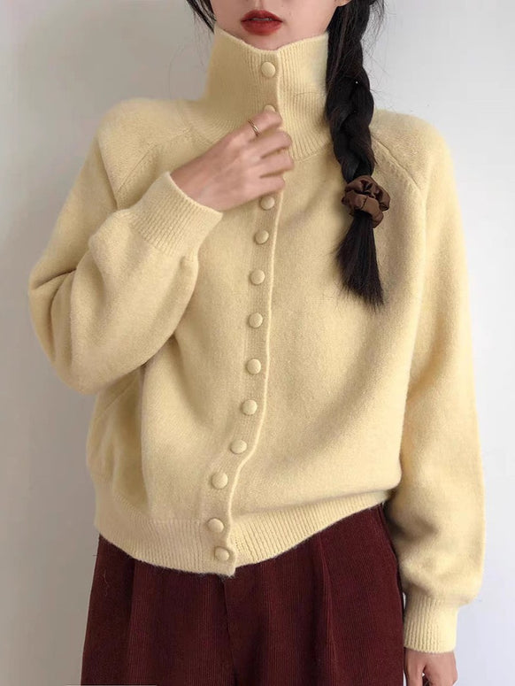 「超得！ブラックフライデー」7色展開 2WAY ハイネック ニット カーディガン レディース 長袖 シンプル 無地 体型カバー 上品 カジュアル 秋冬 新作 ID2066