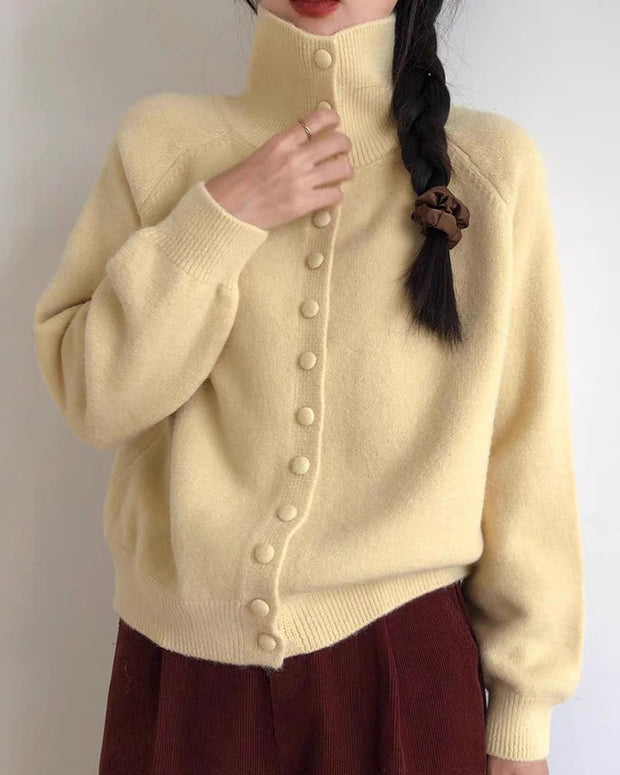 「超得！ブラックフライデー」7色展開 2WAY ハイネック ニット カーディガン レディース 長袖 シンプル 無地 体型カバー 上品 カジュアル 秋冬 新作 ID2066