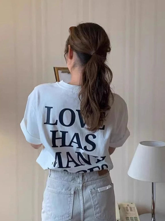 【197】バックロゴ 英字プリント カップルTシャツ ラウンドネック 半袖 レディース 通販 服 韓国 安い 夏 シンプルスタイル 3色展開