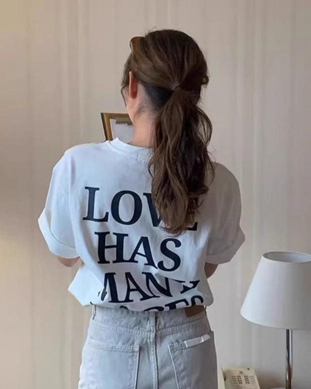 【197】バックロゴ 英字プリント カップルTシャツ ラウンドネック 半袖 レディース 通販 服 韓国 安い 夏 シンプルスタイル 3色展開