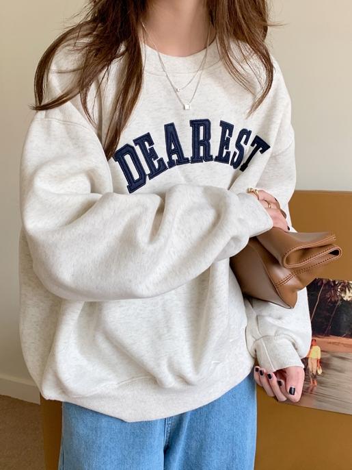 ID106 Sweatshirt with embroidered logo, thin round neck, loose fit, fashionable and comfortable design, trendy casual top 