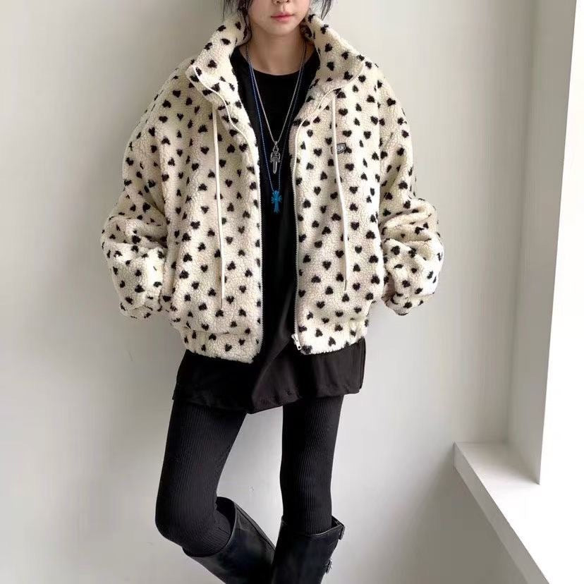 ボア ジップアップ アウター レディース 防寒 かわいい ドット柄 ふわもこ ライトアウター カジュアル おしゃれ 冬コーデ 秋冬新作 ID2251