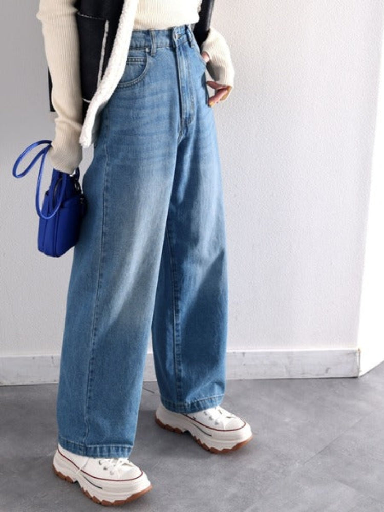 【244】[売れ筋1位獲得！]美シルエット ハイウエストルーズデニムパンツ レディース ストレート ワイドシルエット 着回し力抜群 2025春夏新作 韓国風 カジュアル